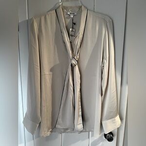 Express Edition Portofino Shirt Large Pearl Off White Black Piping NWT